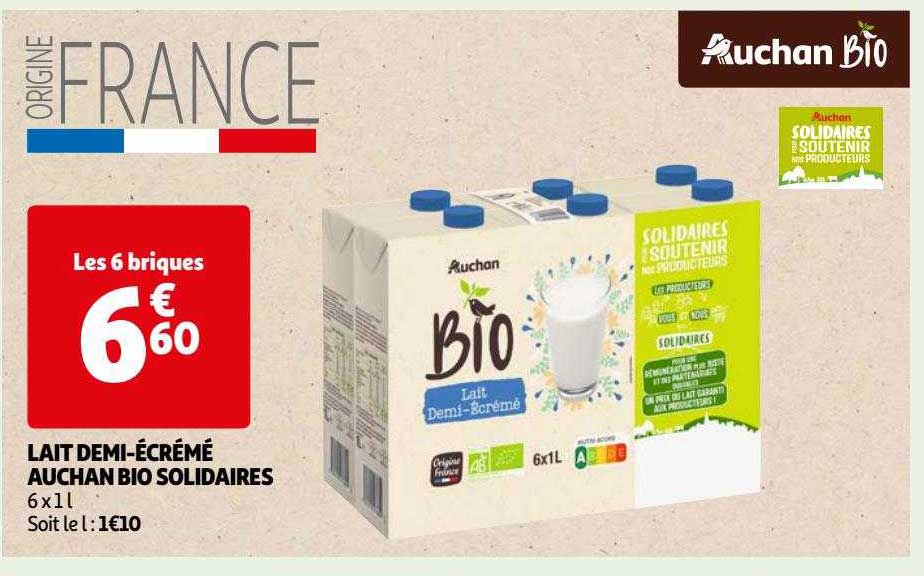 lait demi-écrémé auchan bio solidaires