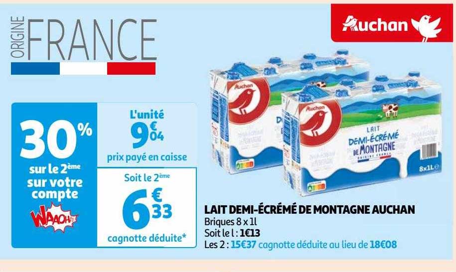 lait demi-écrémé de montagne auchan