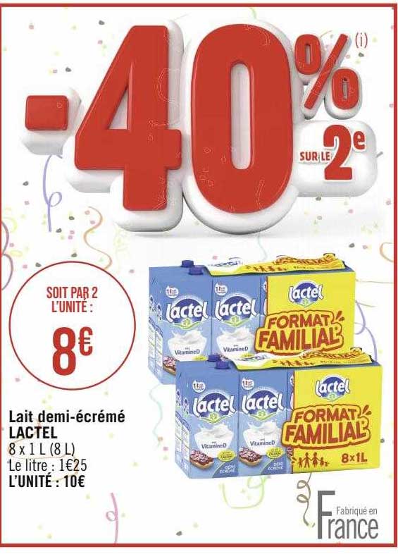 Lait Demi-écrémé Lactel