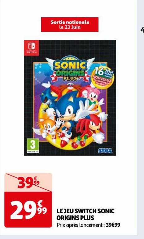 Le Jeu Switch Sonic Origins Plus