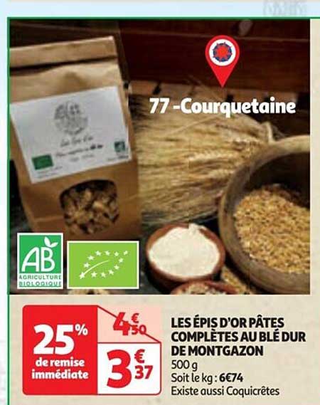 les épis d'or pâtes complètes au blé dur de montgazon