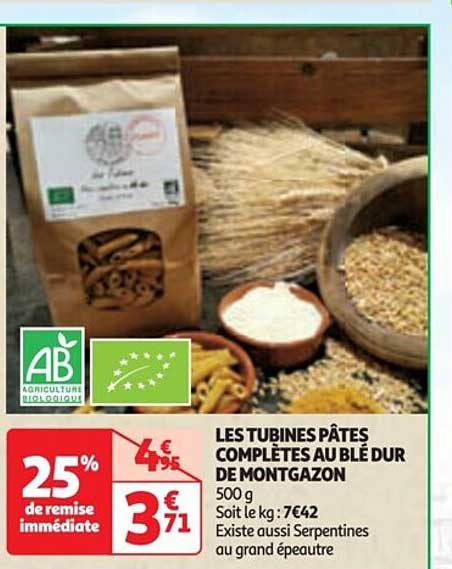 les tubines pâtes complètes au blé dur de montgazon