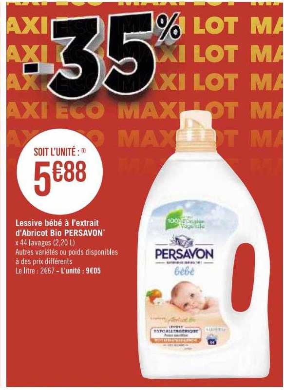 lessive bébé à l'extrait d'abricot bio persavon