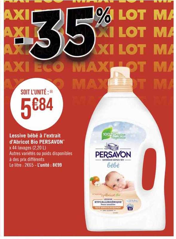 lessive bébé à l'extrait d'abricot bio persavon
