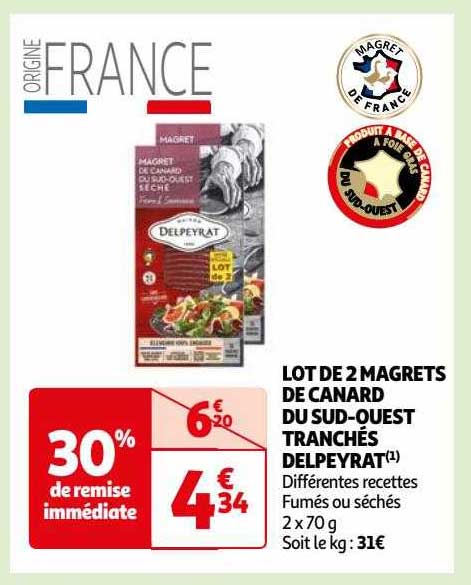 lot de 2 magrets de canard du sud-ouest tranchés delpeyrat