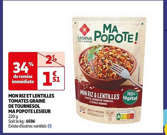 mon riz et lentilles tomates graines de tournesol ma popote lesieur