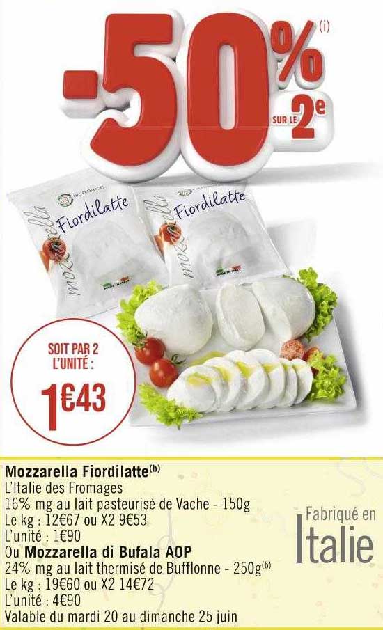 Mozzarella Fiordilatte Ou Bufala Aop