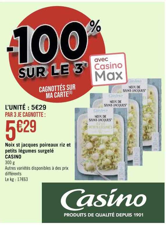 noix st jacques poireaux riz et petits légumes surgelé casino