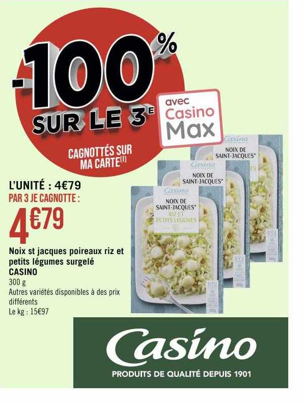 noix st jacques poireaux riz et petits légumes surgelé casino