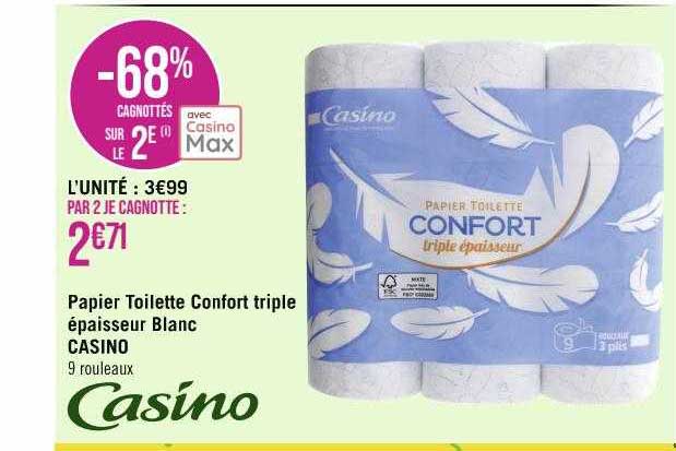 Papier Toilette Confort Triple épaisseur Blanc Casino