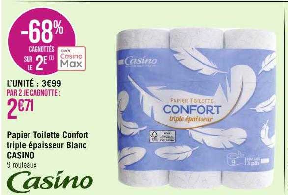Papier Toilette Confort Triple épaisseur Blanc Casino