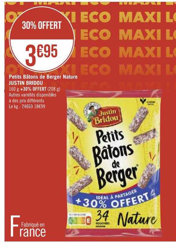 Petits Bâtons De Berger Nature Justin Bridou