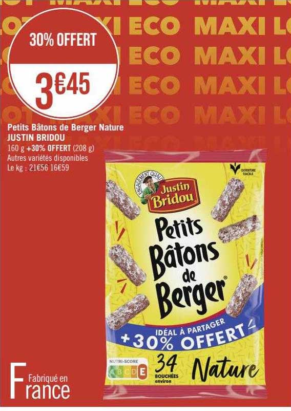 petits bâtons de berger nature justin bridou