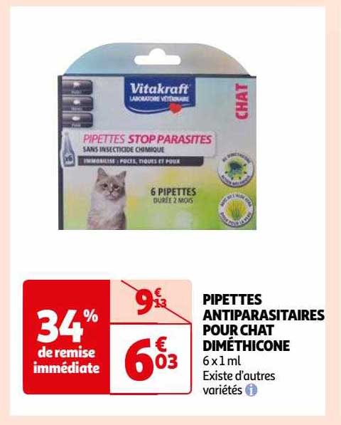 pipettes antiparasitaires pour chat diméthicone
