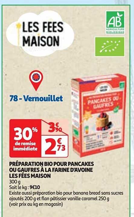 préparation bio pour pancakes ou gaufres à la farine d'avoine les fées maison
