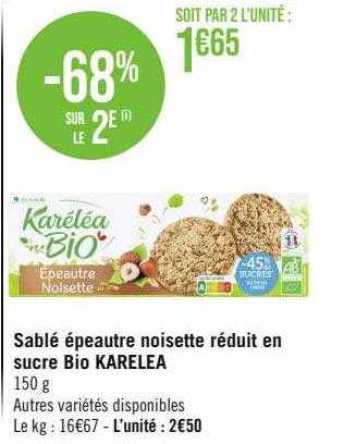 sablé épeautre noisette réduit en sucre bio karéléa