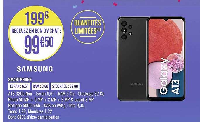 smartphone a13 32go noir samsung