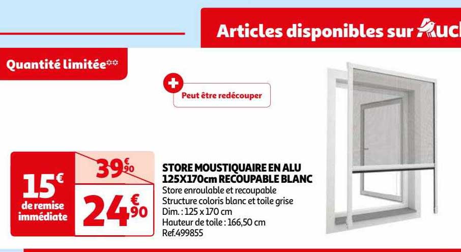 Store Moustiquaire En Alu 125x170cm Recoupable Blanc