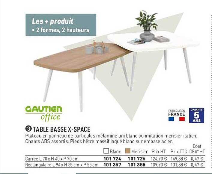 table basse x-space gautier office