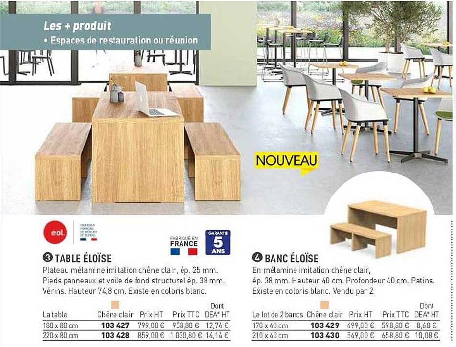 Table éloïse, Banc éloïse
