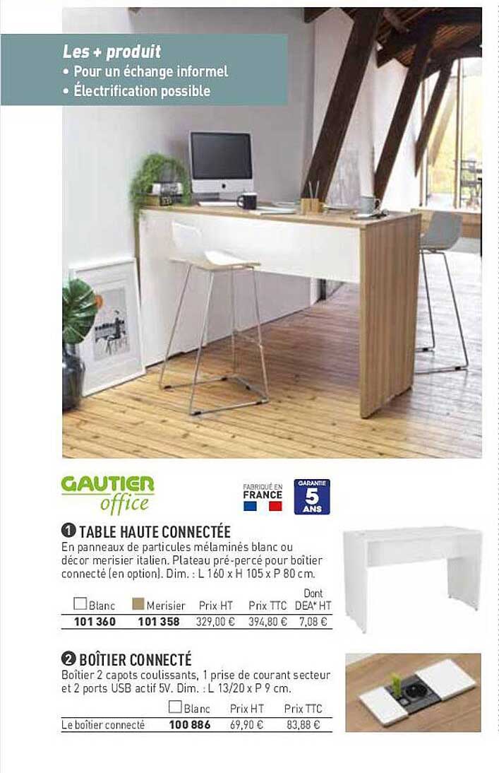 Table Haute Connectée Gautier Office