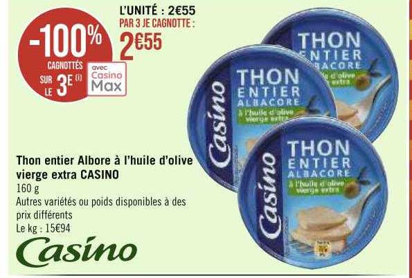 Thon Entier Albore à L'huile D'olive Vierge Extra Casino