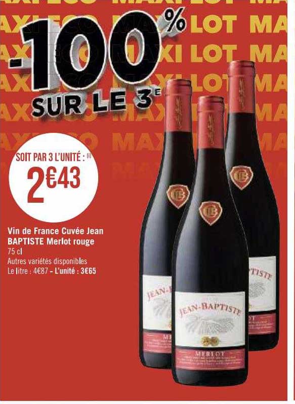 vin de france cuvée jean baptiste merlot rouge