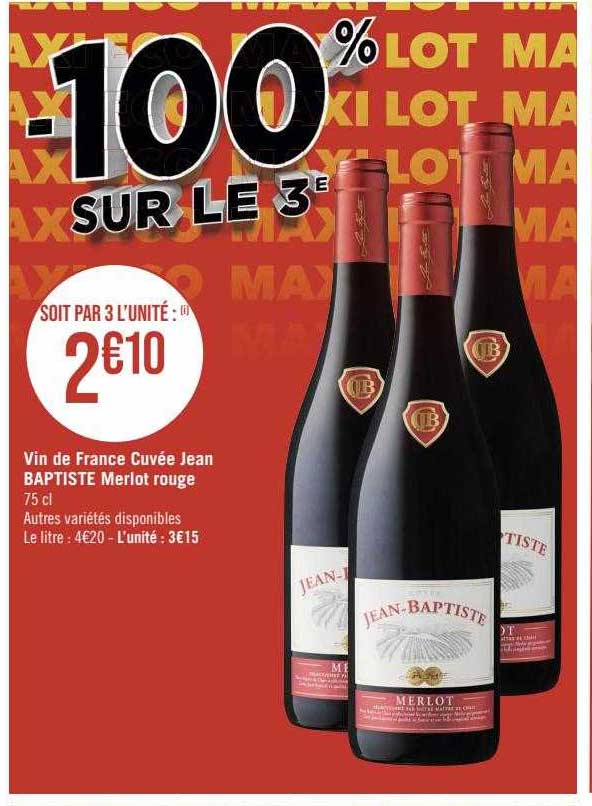 vin de france cuvée jean baptiste merlot rouge