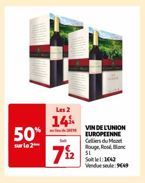 vin de l'union européenne celliers du mazet rouge, rosé, blanc