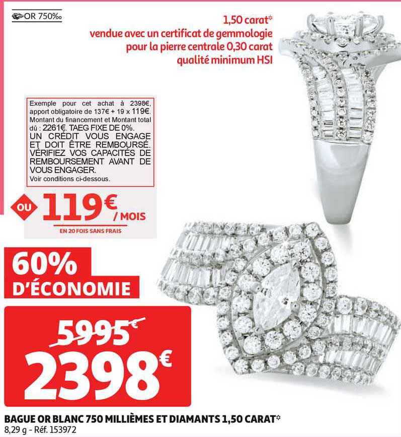 bague or blanc 750 millièmes et diamants 1.50 carat