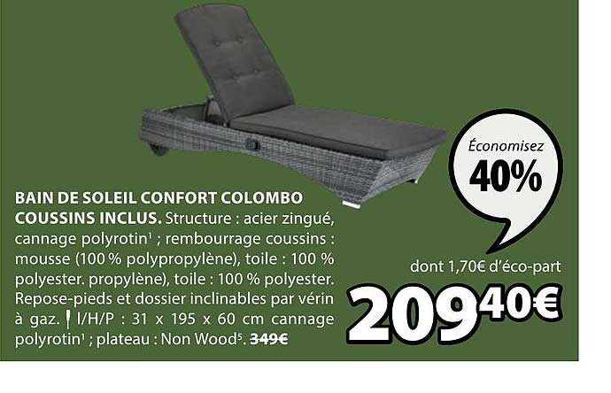 bain de soleil confort colombo coussins inclus