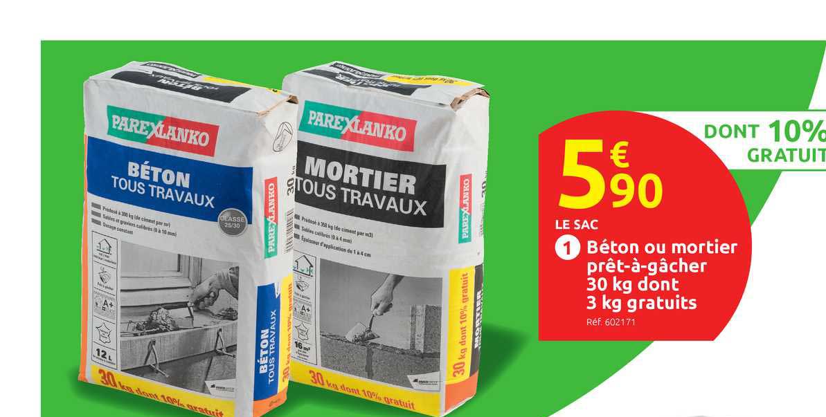béton ou mortier prêt à gâcher 30 kg dont 3 kg gratuits parexlanko