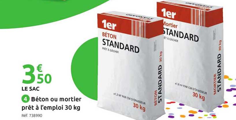 béton ou mortier prêt à l'emploi 30 kg