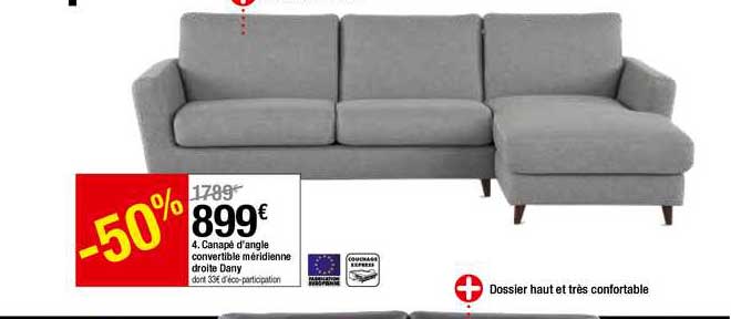 canapé d'angle convertible méridienne droite dany