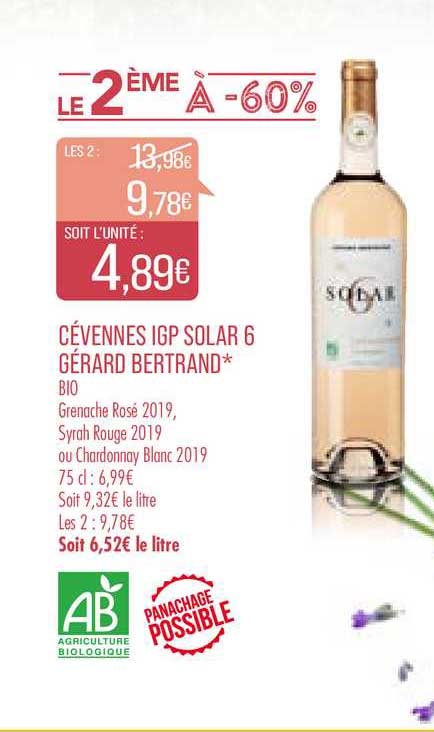 cévennes igp solar 6 gérard bertrand le 2ème à -60%