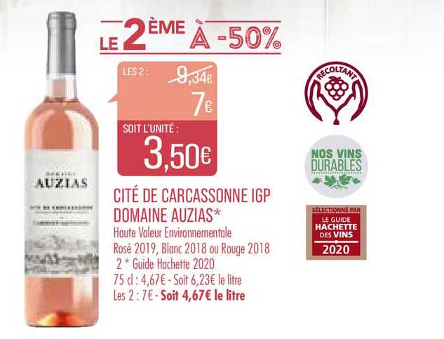 Cité De Carcassonne Igp Domaine Auzias Le 2ème à -50%
