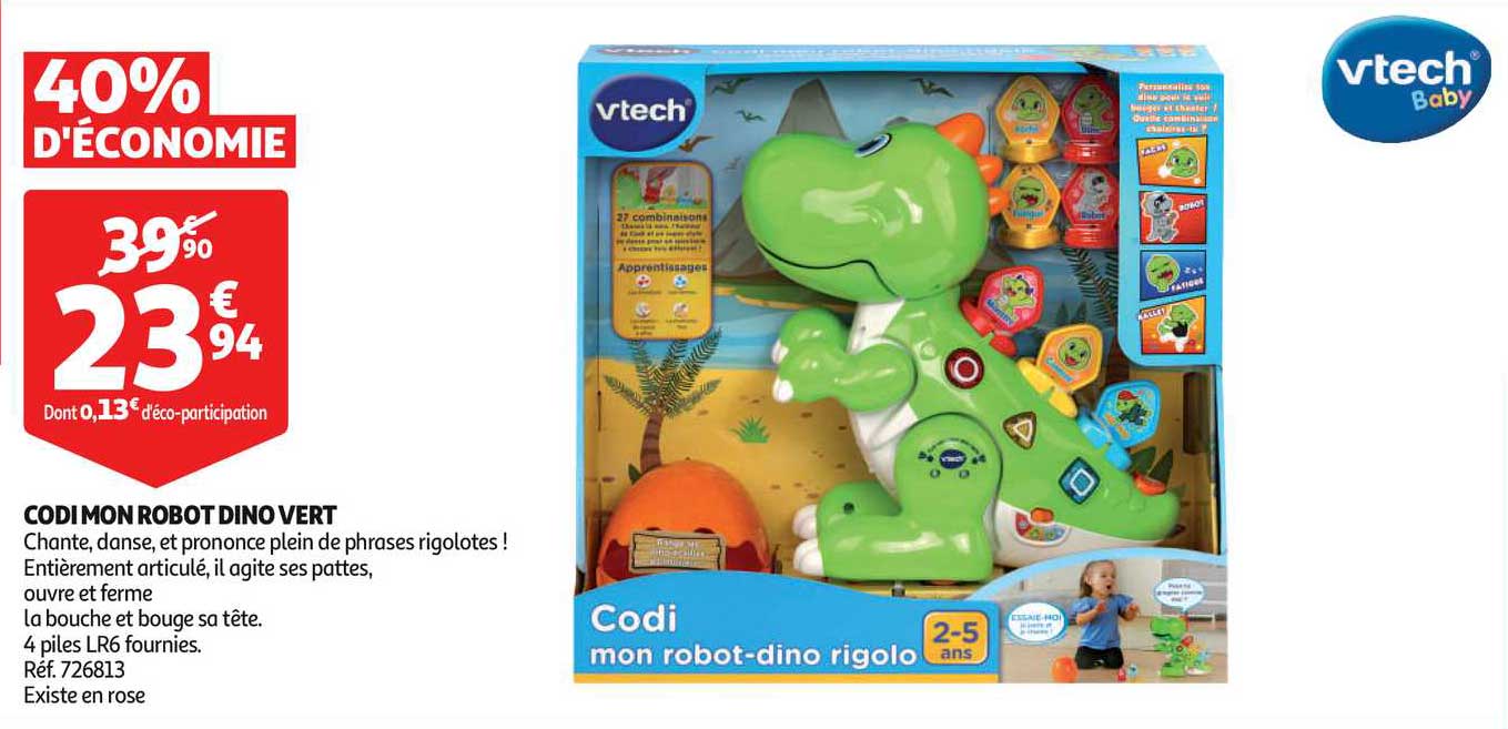 codi mon robot dino vert vtech baby