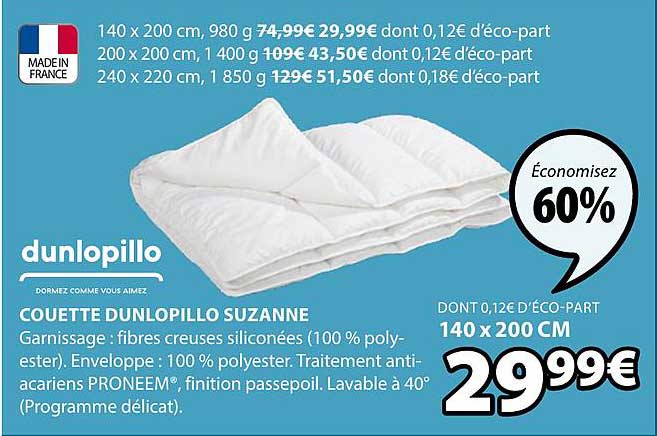 couette dunlopillo suzanne