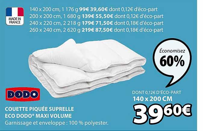 couette piquée suprelle eco dodo maxi volume