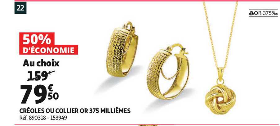 créoles ou collier or 375 millièmes