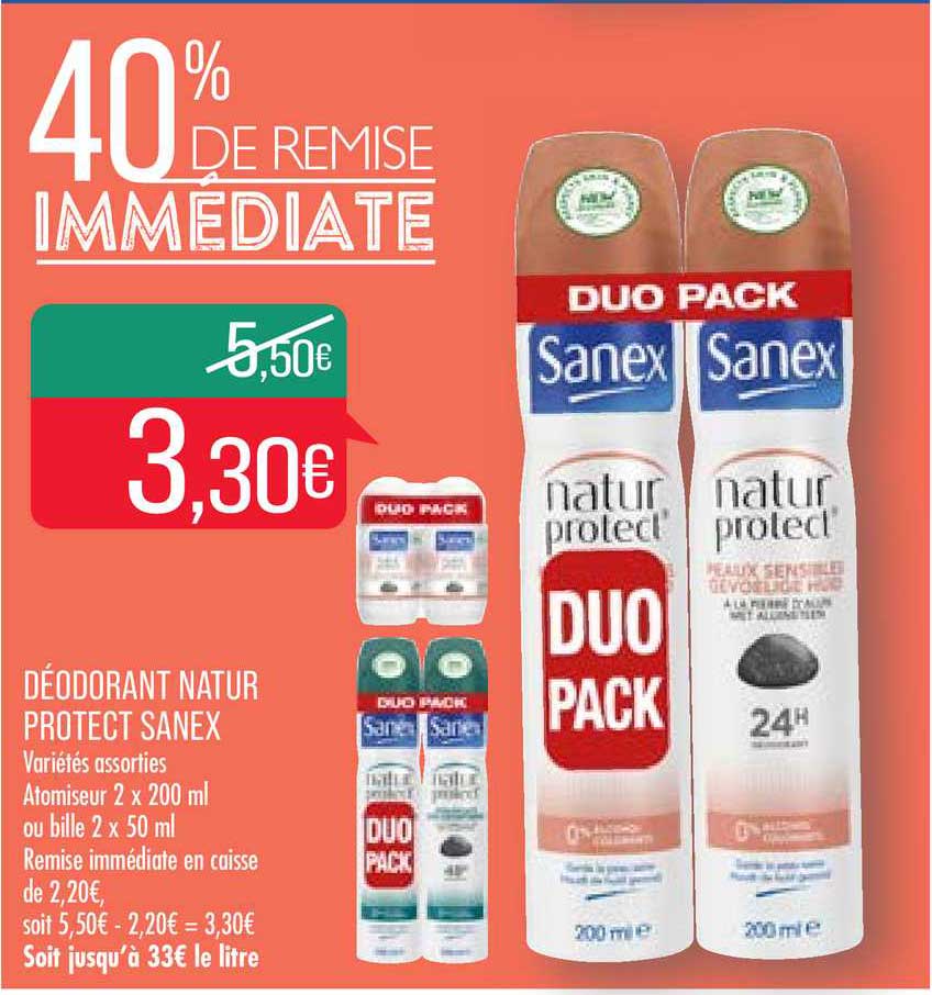 déodorant natur protec sanex 40% de remise immédiate