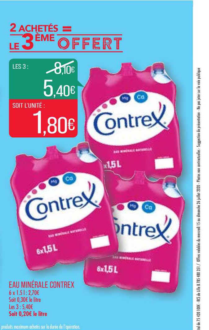eau minérale contrex 2 achetés = le 3ème offert