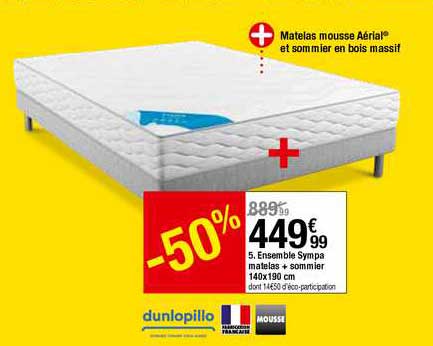 Ensemble Sympa Matelas + Sommier 140x190 Cm Dunlopillo Mousse
