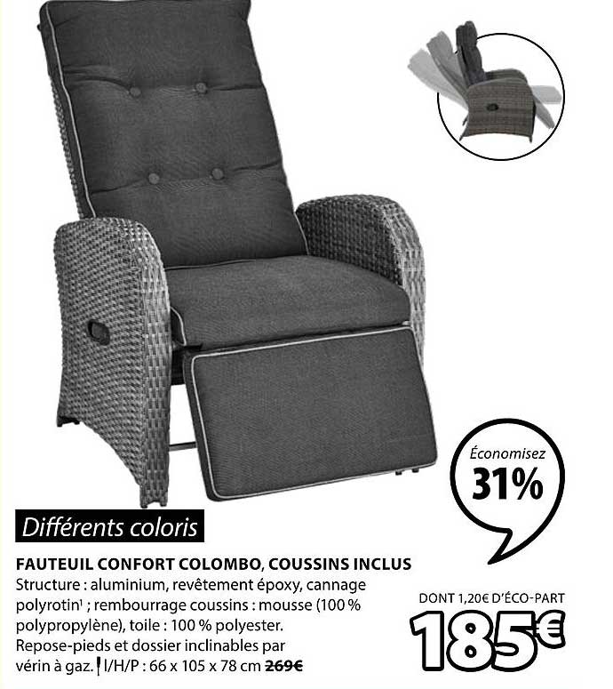 Fauteuil Confort Colombo Coussins Inclus