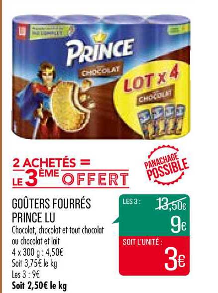 goûters fourrés prince lu 2 achetés = le 3ème offert