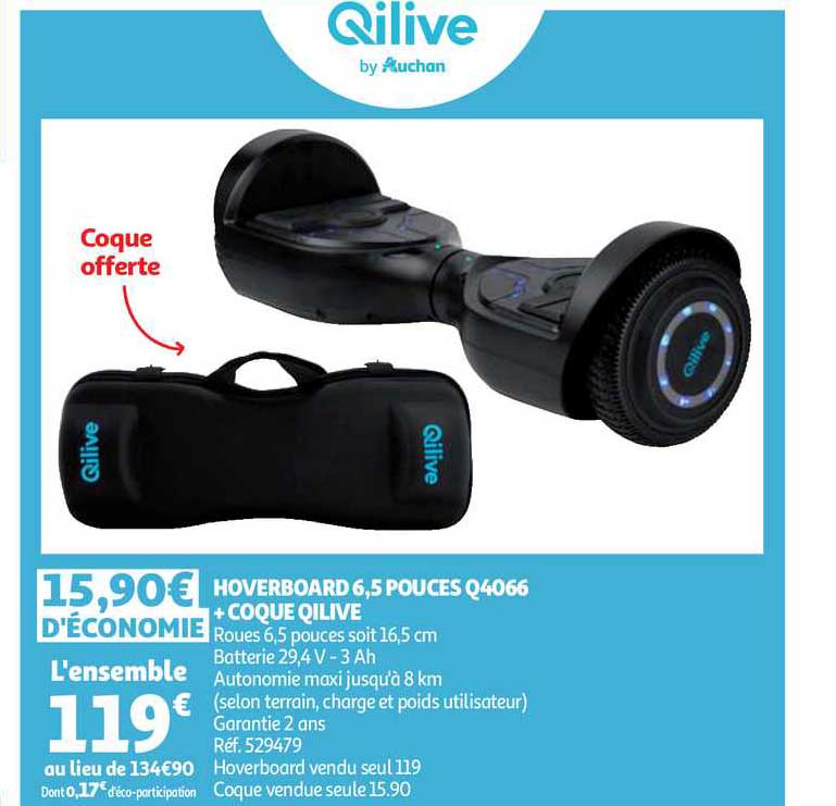 hoverboard 6.5 pouces q4066 + coque qilive