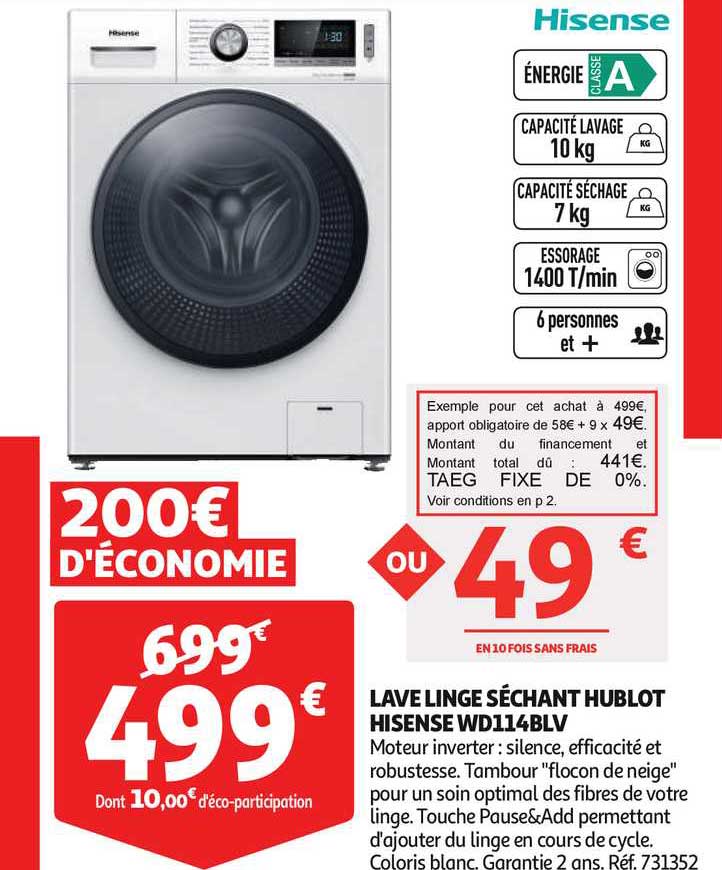 Lave Linge Séchant Hublot Hisense Wd114blv