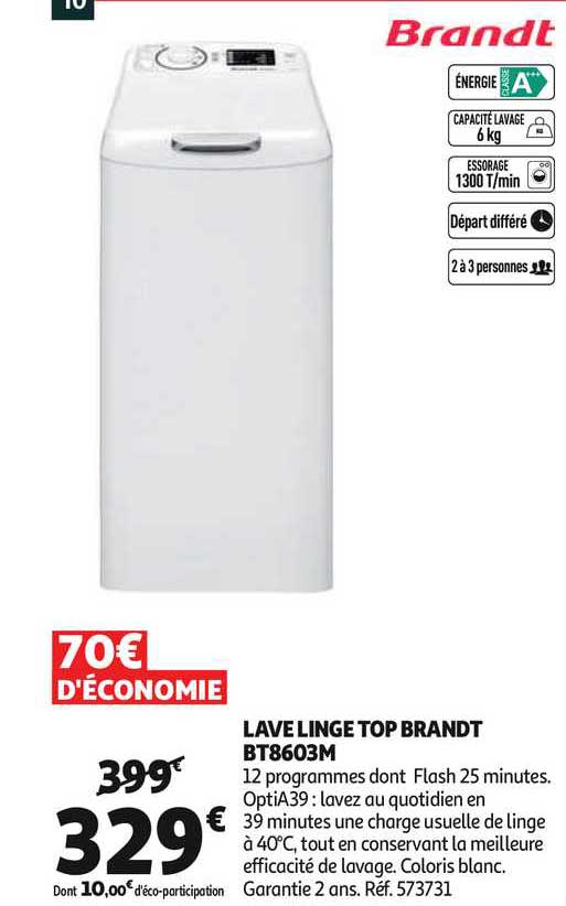lave linge top brandt bt8603m