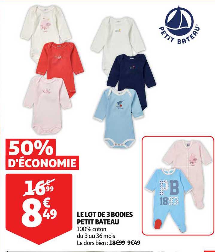 le lot de 3 bodies petit bateau