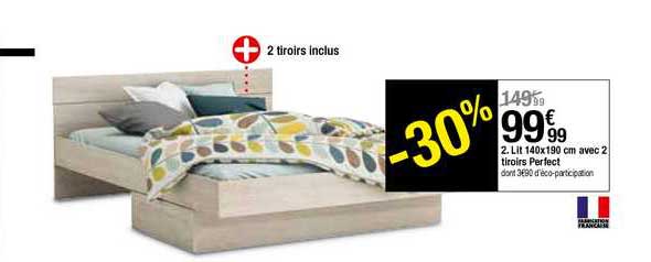 Lit 140x190 Cm Avec 2 Tiroirs Perfect